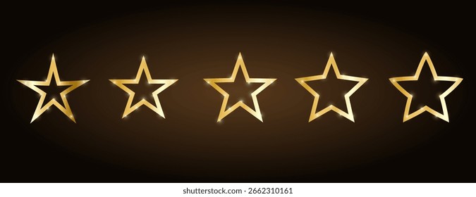 Estrela dourada com gradiente dourado sobre fundo marrom escuro com efeito de destaque e brilho. Modelo de design de prêmio de luxo para comemoração. Ilustração de quadro de vetor de estrela.