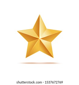 Golden Star Icon, Award Metallic Symbol And Sign. Realistic 3d Medal In The Shape Of A Star, Isolated Vector Illustration On White Backgound.