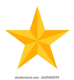 "Ícone de estrela plana dourada com cinco pontos simétricos isolados no fundo branco. Ilustração vetorial limpa adequada para sistemas de classificação, distintivos de conquistas, revisões, prêmios, gráficos de celebração.