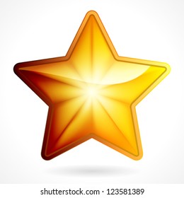 Golden star icon on white background, eps 10
