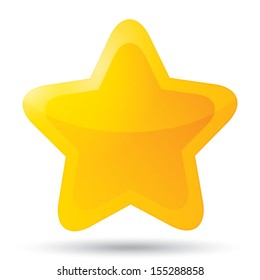 Golden star icon on white background. Five-pointed shiny star for rating. Rounded corners. Eps 10.