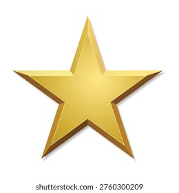 Golden Star Icon with Shadow, 3D Luxury Award Symbol, Metallic Star Design Element on Light Background