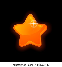 Golden star icon. Vector icon for game, ui, app or banner design. Cartoon glossy isolated star on black background.