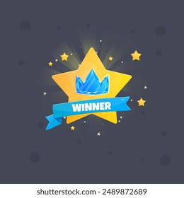 Golden Star Icon Winner Badge Game UI Reward Lindo diseño de Vector aislado de dibujos animados coloridos