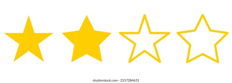 Golden star icon. Yellow star shape set. Isolated form on white background.