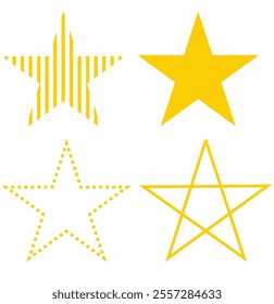 Golden star icon. Yellow star shape set. Isolated form on white background.