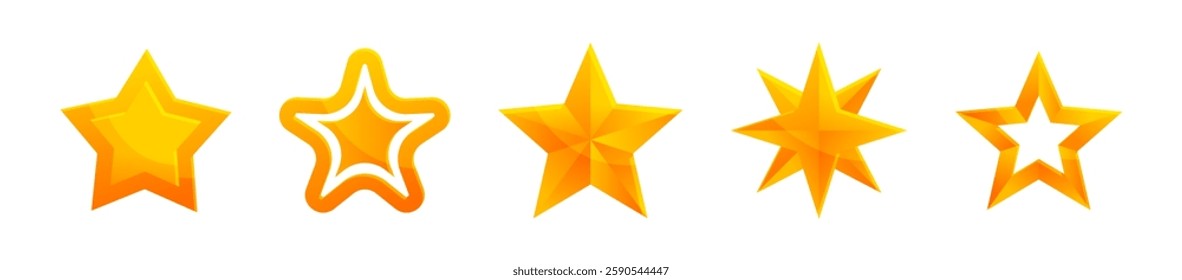Golden Star Icons Shiny Vector Set