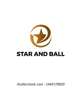 Golden star inside swirl circle globe logo design