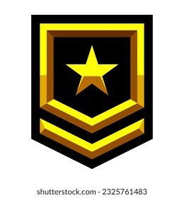 Golden star, insignia, military rank icon, game achievement rating, battle award, reward signs.