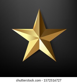 Golden Star Isolated Black Background With Gradient Mesh, Vector Illustration