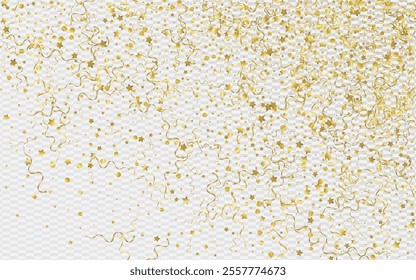 Golden Star Isolated Vector Transparent Background. Christmas Ribbon Poster. Spiral Carnival Template. Yellow Abstract Plant.