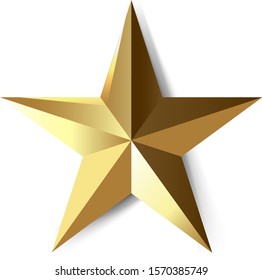 Golden Star Isolated White Background With Gradient Mesh, Vector Illustration