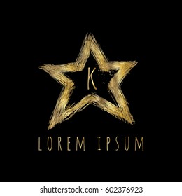 Golden star letter K vector logo design template