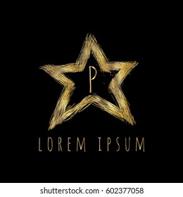 Golden star letter P vector logo design template