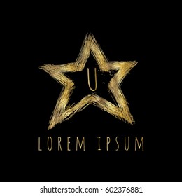 Golden star letter U vector logo design template