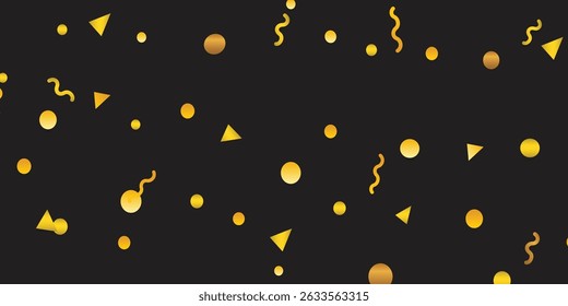 Golden Star Lights and Dusty Spark Trails Floating in Air on Rich Black Background. Christmas Concept Golden Light Flakes and Abstract Glitters Falling on a Dark Black Background