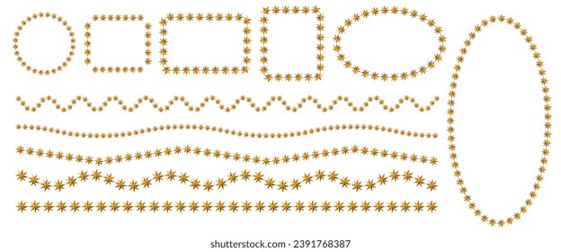golden star line wavy pattern design elements. star-type designs. circle, rectangle, oval. and line, wavy design elements. vector illustration. use as printing and textile designs.
