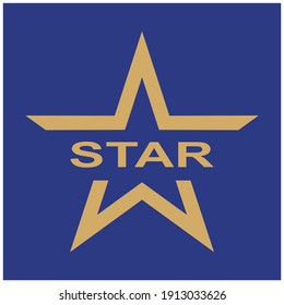 Golden star logo design template vector on a blue background