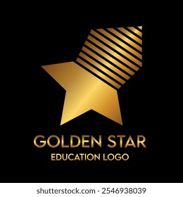 Golden star logo design vector golden with black background education logo pencil logo university college institute