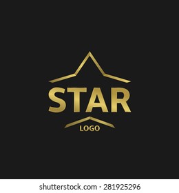 Golden Star logo on the black background. Vector illustration