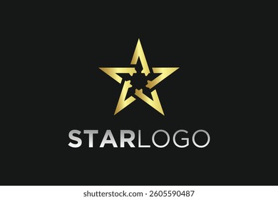 Golden Star logo template design background with light effect