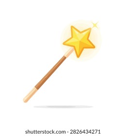 A golden star magic wand with a light effect and sparkles on a white background