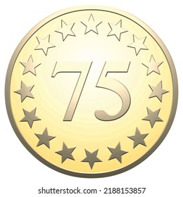 Golden star medal 75 on white background