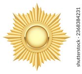 Golden star medal, cogged insignia, award medallion, military badge, vector