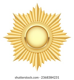 Golden star medal, cogged insignia, award medallion, military badge, vector