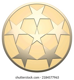 Golden star medal on white background