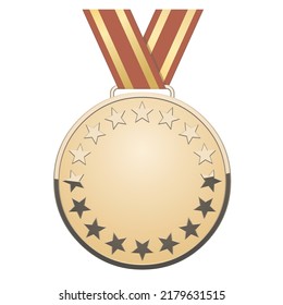 Golden star medal with red ribbon on white background