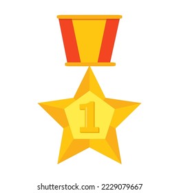 Golden star medal vector cartoon. Winners trophies award on white studio background. Championship, triumph, goal achievement concept. Prize design