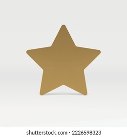 Golden star metallic premium product quality best award 3d icon realistic vector illustration. Five pointed angular geometric symbol medal prize rank badge for holiday celebration decorative design