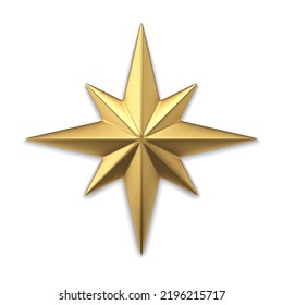 Golden star metallic surface 3d template vector illustration. Realistic expensive jewelry insignia symbol Christmas tree decor interior bauble or spruce toy