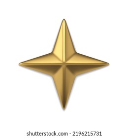 Golden star metallic surface 3d template vector illustration. Realistic expensive jewelry insignia symbol Christmas tree decor interior bauble or spruce toy