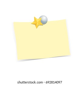Golden star with note paper on white background