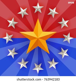 Golden star on abstract radius background. Vector illustration.