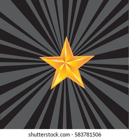 Golden Star on the background of the rays. Vector