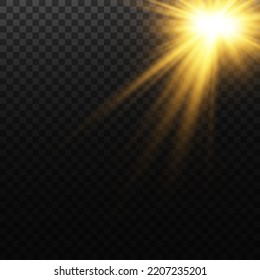 Golden star, on a black background, the effect of glow and rays of light, glowing lights, sun.vector.