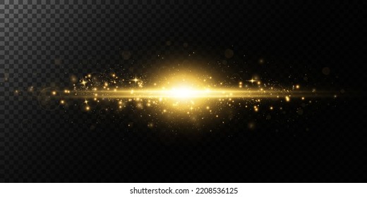 Golden star, on a black background, the effect of glow and rays of light, glowing lights, sun.vector.
