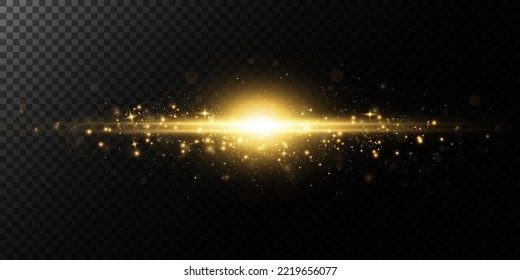 Golden star, on a black background, the effect of glow and rays of light, glowing lights, sun.vector.

