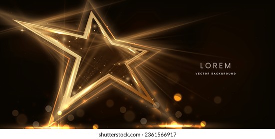 Golden star on black background with lighting effect and sparkle. Luxury template celebration award design. Vector illustration