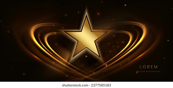 Golden star on black background with lighting effect and sparkle. Luxury template celebration award design. Vector illustration