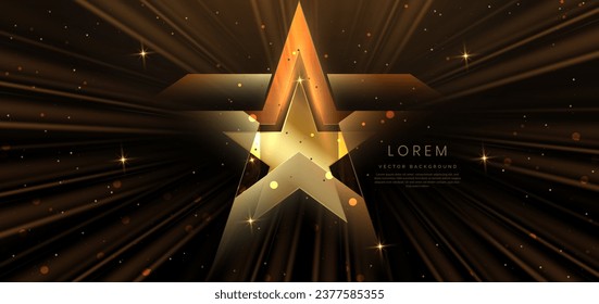 Golden star on black background with lighting effect and sparkle. Luxury template celebration award design. Vector illustration