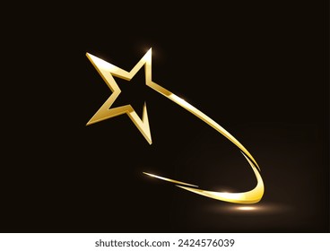 Golden star on black background. Vector illustration