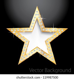 golden star on black with diamond screws,vector template for cosmetics, show business or something else