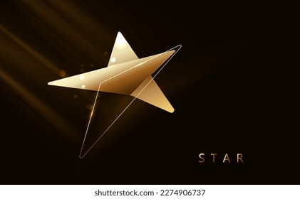 Golden star on dark background with light effect. Vector.