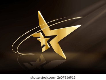Golden star on dark background with light effect