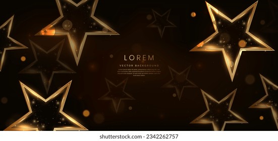 Golden star with golden on dark brown background with lighting effect and sparkle. Luxury template celebration award design. Vector illustration