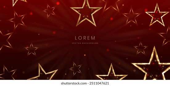 Estrella dorada sobre fondo rojo oscuro con efecto de iluminación y brillo. Diseño de premio de celebración de Plantilla de lujo. Ilustración vectorial